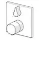 Kreisbogenförmiger Bedienknopf und Tropf-Symbol auf einer quadratischen Wandplatte, Teil eines HANSALIVING Montagesets für Wanne/Brause.